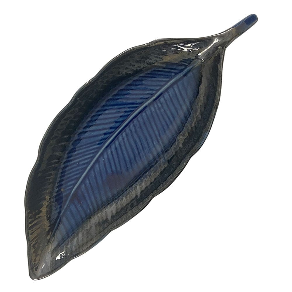 Ceramic Dining Royal Blue Leaf shaped ceramic Platter