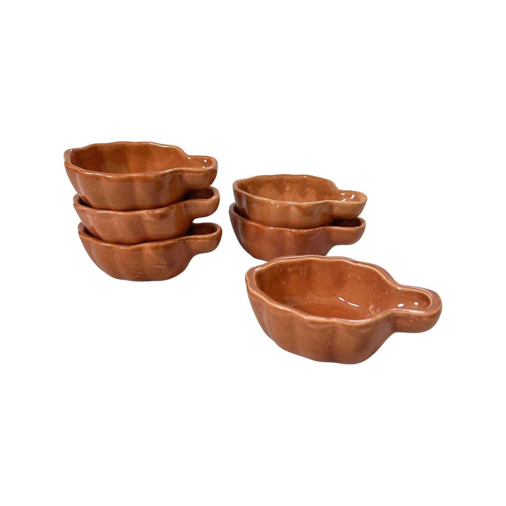Ceramic Dining Brown Leaf Shaped Dip Bowls Set of 6 || Ketchup Bowls || Sauce Bowls || Chutney Bowls