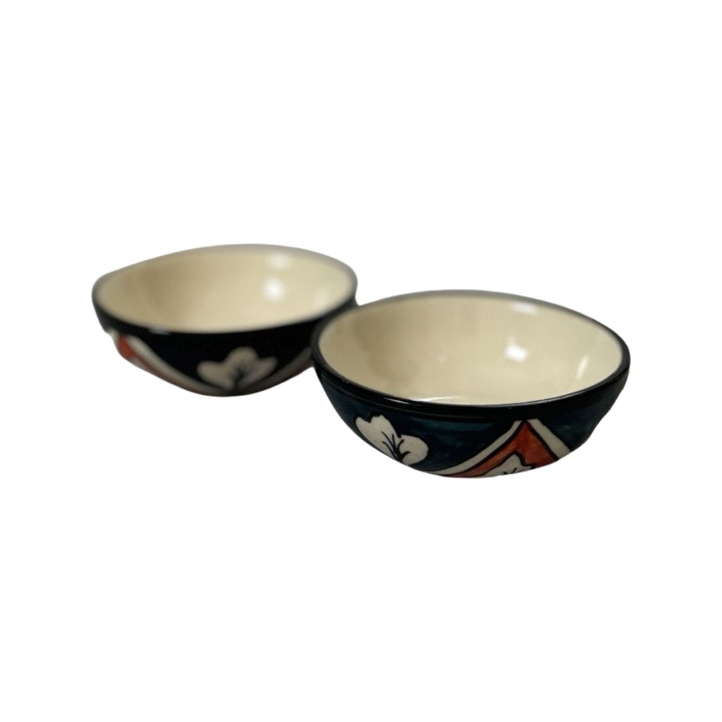 Ceramic Dining Teal Blue and Red Floral Ceramic Dip Bowls Set of 6 || Ketchup Bowls || Sauce Bowls || Chutney Bowls