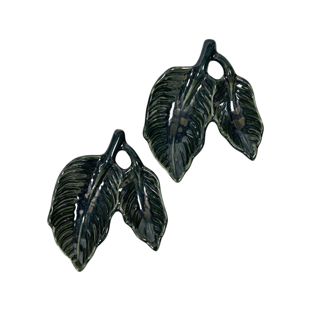 Ceramic Dining Glossy Emerald Green Leaf Shaped Ceramic Dip Bowls Set of 2 || Ketchup Bowls || Sauce Bowls || Chutney Bowls