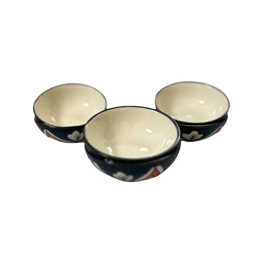 Ceramic Dining Teal Blue and Red Floral Ceramic Dip Bowls Set of 6 || Ketchup Bowls || Sauce Bowls || Chutney Bowls
