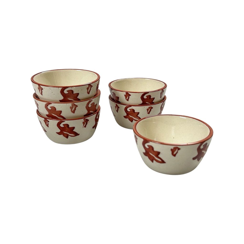 Ceramic Dining Brown and White Floral Ceramic Dip Bowls Set of 6 || Ketchup Bowls || Sauce Bowls || Chutney Bowls