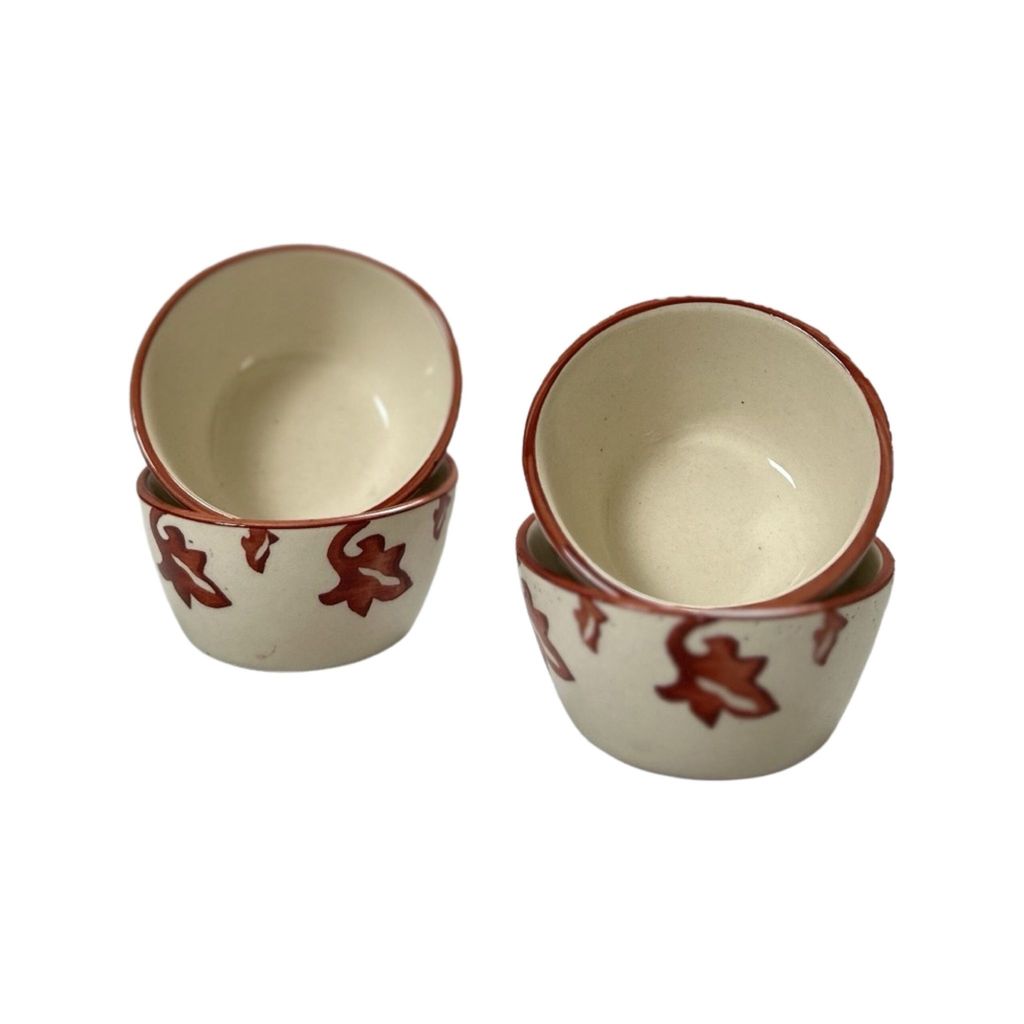 Ceramic Dining Brown and White Floral Ceramic Dip Bowls Set of 6 || Ketchup Bowls || Sauce Bowls || Chutney Bowls