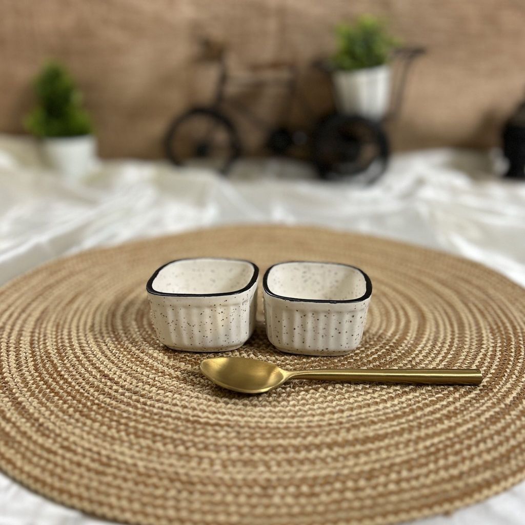 Ceramic Dining Matte White Square Ceramic Dip Bowls Set of 2 || Ketchup Bowls || Sauce Bowls || Chutney Bowls