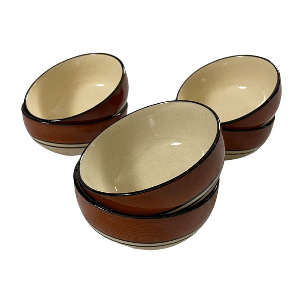 Ceramic Dining Royal Brown & White Ceramic Bowls/Katoris Set of 6 || Dinner Bowls || Pudding Bowls