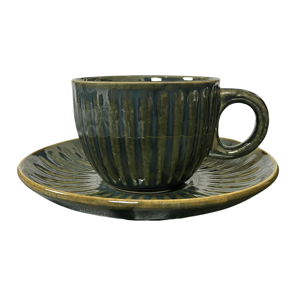 Ceramic Dining Chic Emerald Green Tea cups with Saucers Set of 6