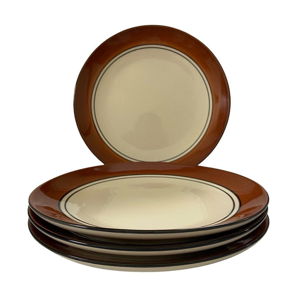 Ceramic Dining Royal Brown & White Handcrafted Ceramic 10.2Inchs Dinner Plates Set of 4