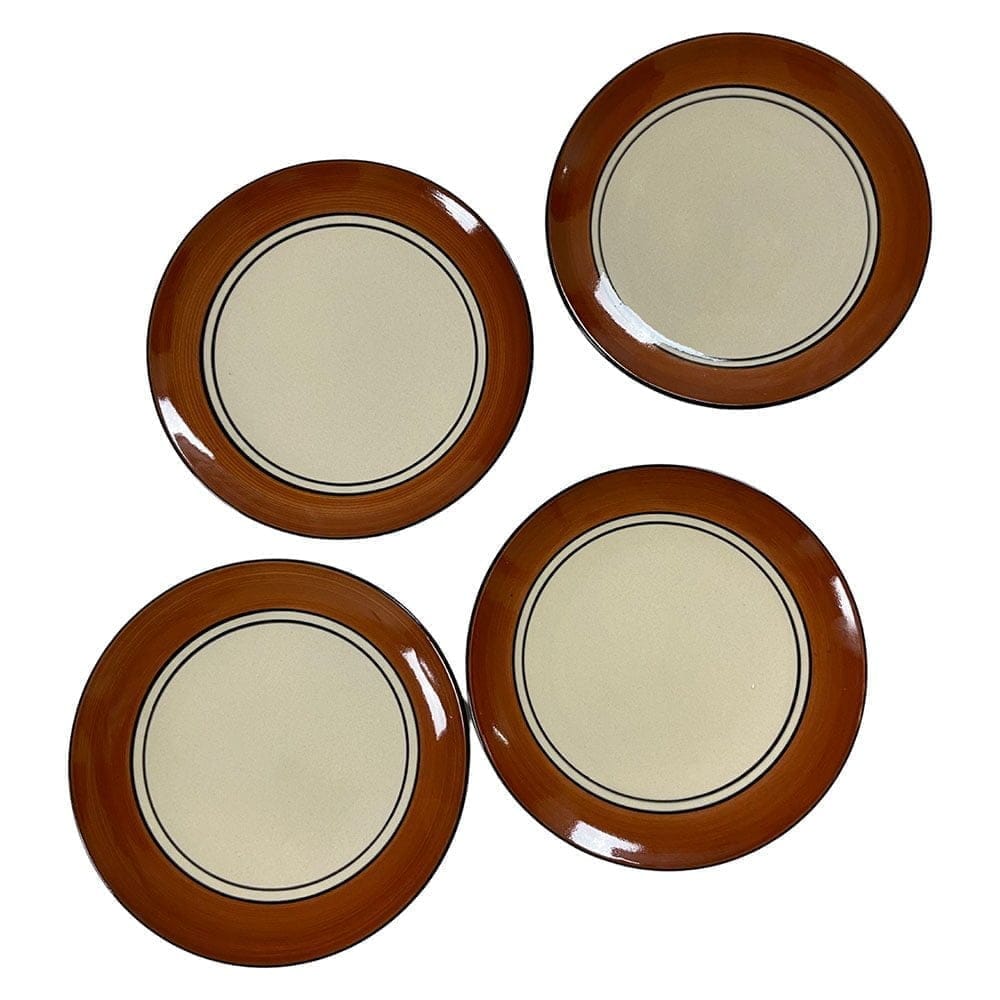 Ceramic Dining Royal Brown & White Handcrafted Ceramic 10.2Inchs Dinner Plates Set of 4