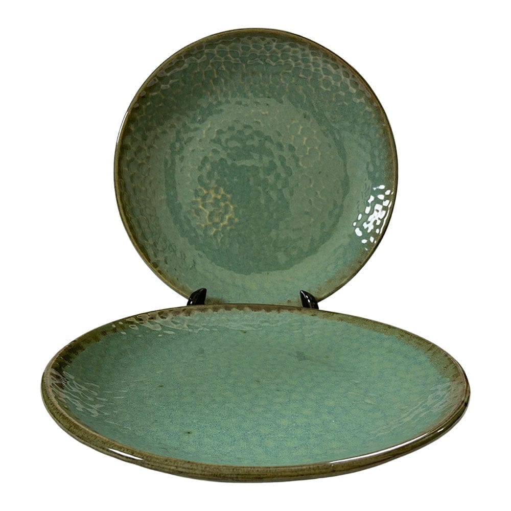 Ceramic Dining Sea Green Hammered Pattern Ceramic 10.2 Inches Dinner Plates Set of 2