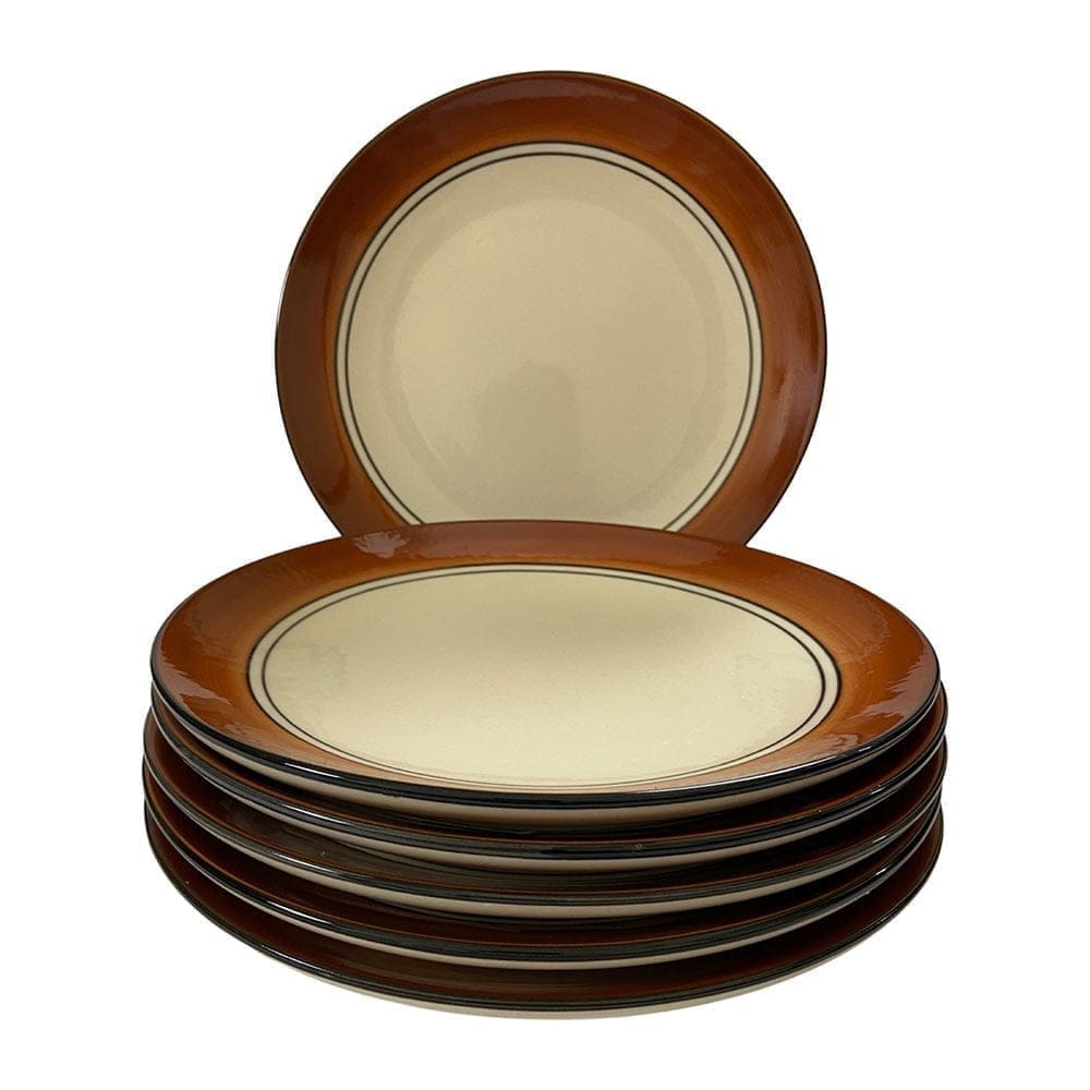 Ceramic Dining Royal Brown & White Handcrafted Ceramic 10.2Inchs Dinner Plates Set of 6
