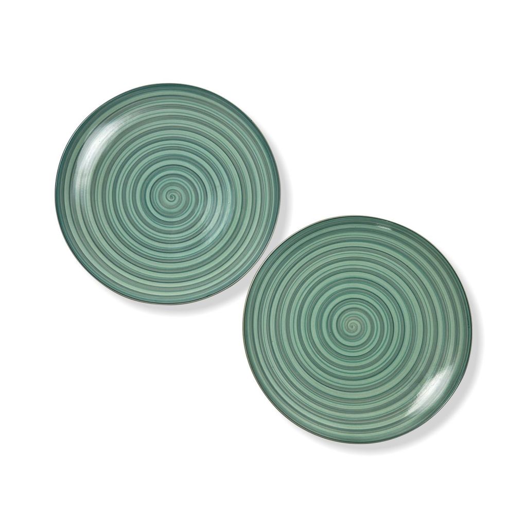 Ceramic Dining Green & Grey Hand-Painted Ceramic 10.2Inchs Dinner Plates Set of 6