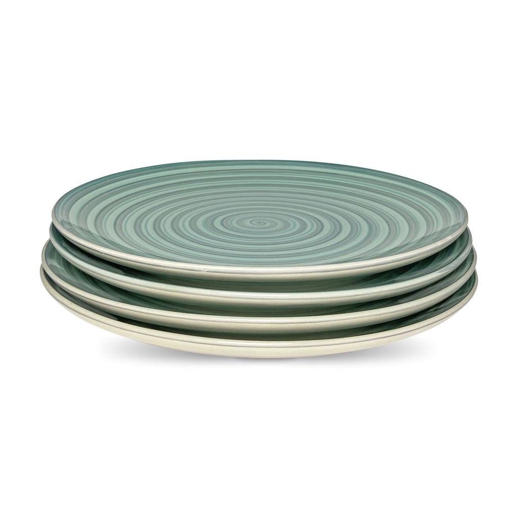 Ceramic Dining Green & Grey Hand-Painted Ceramic 10.2Inchs Dinner Plates Set of 6