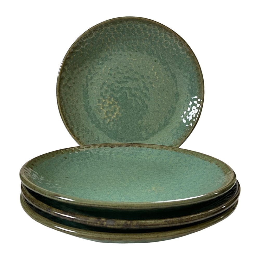 Ceramic Dining Sea Green Hammered Pattern Ceramic 10.2 Inches Dinner Plates Set of 4