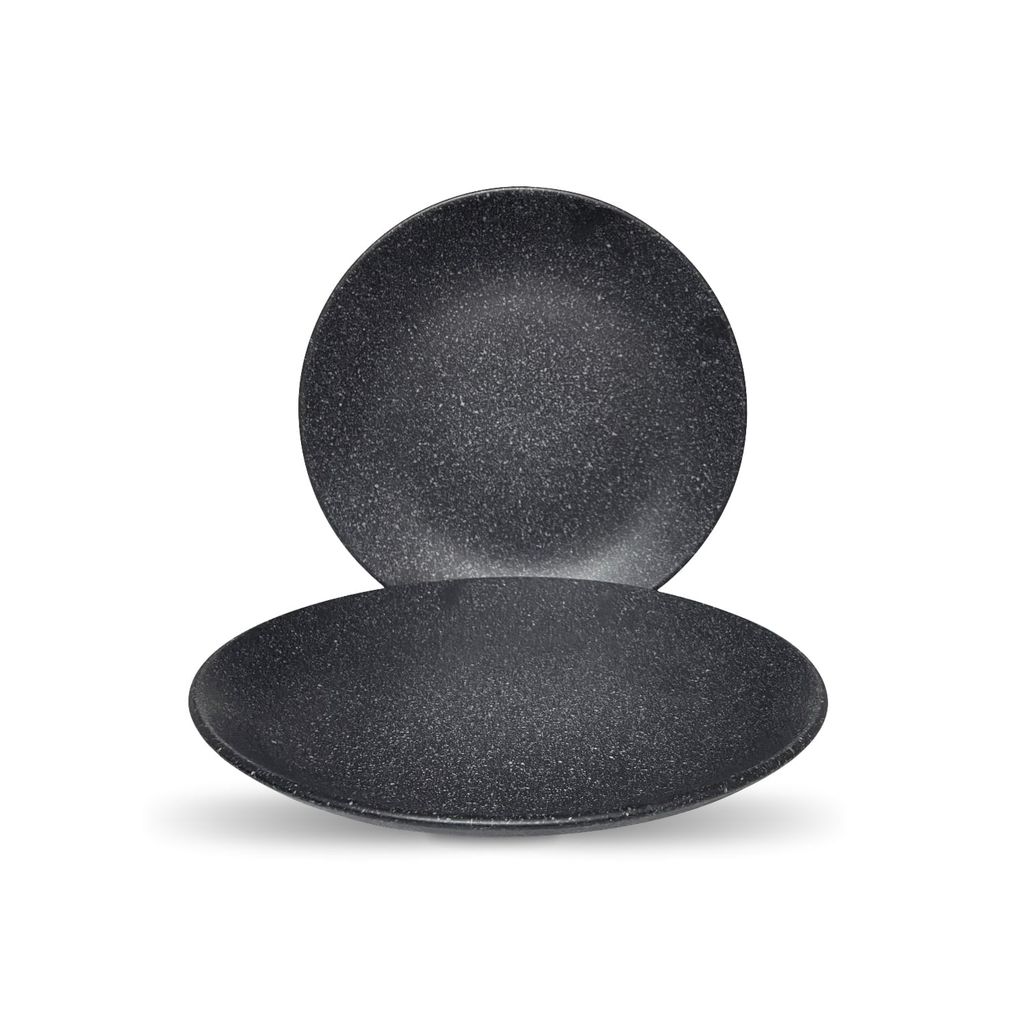 Ceramic Dining Studio Collection- Matte Black with Droplets Ceramic Dinner Plates Quarter Plates Serving Bowl and Dinner Bowls- Set of 7