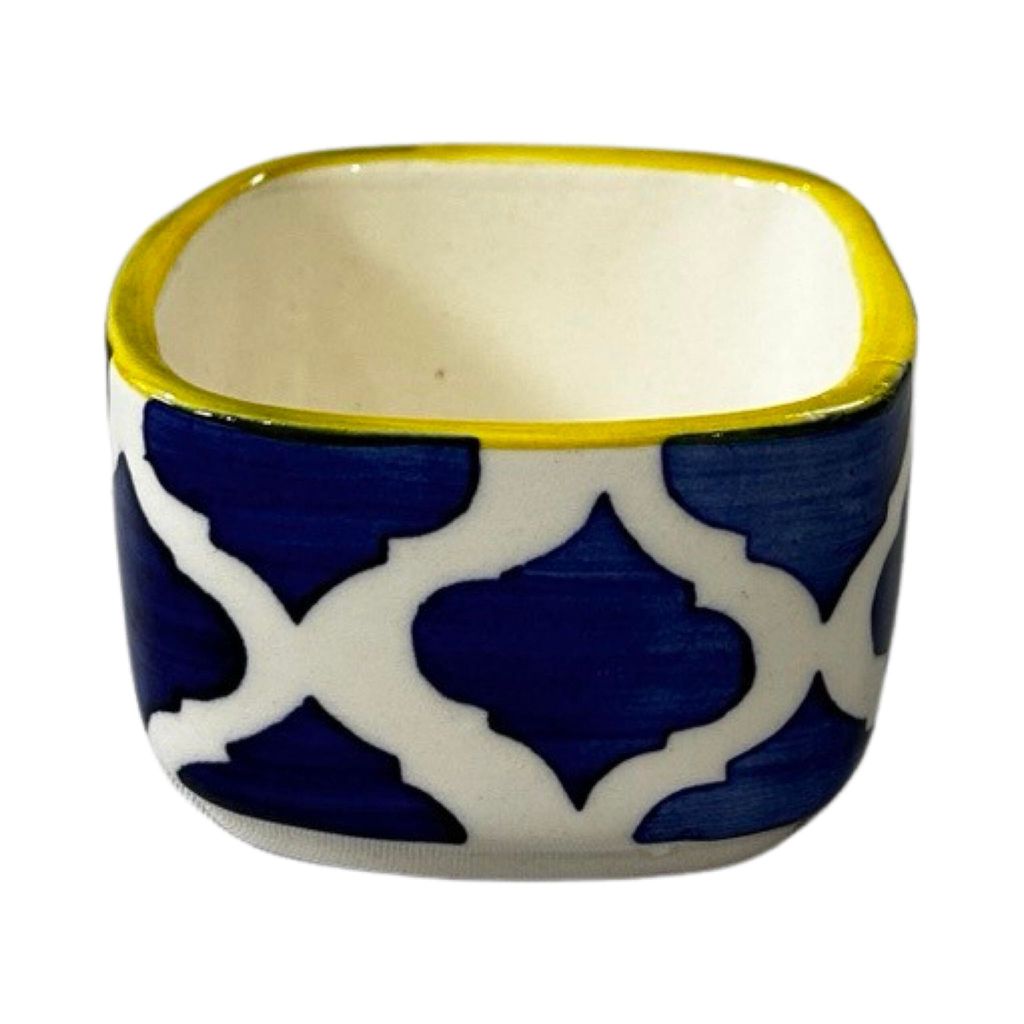 Ceramic Dining Yellow Blue Moroccan Sqaure Ceramic 50ml Dip Bowls Set of 2