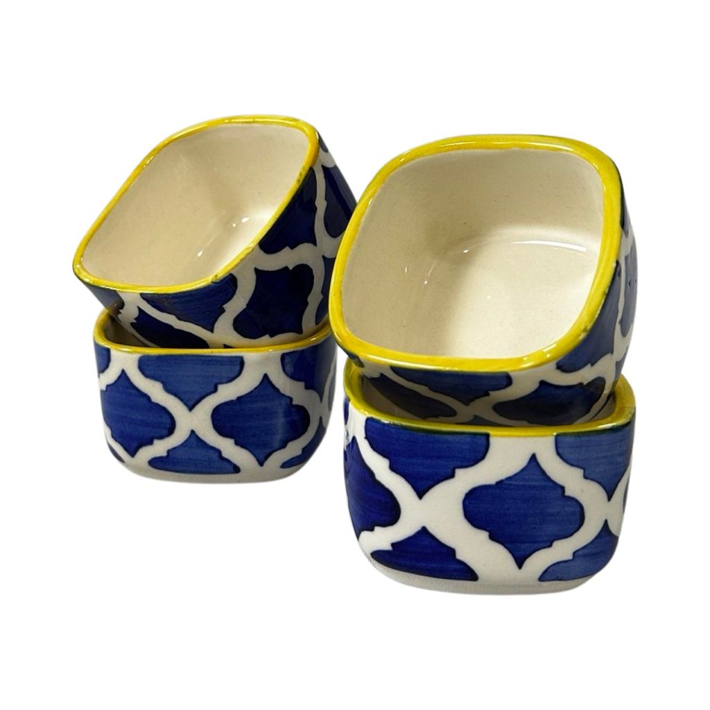 Ceramic Dining Yellow Blue Moroccan Sqaure Ceramic 50ml Dip Bowls Set of 6
