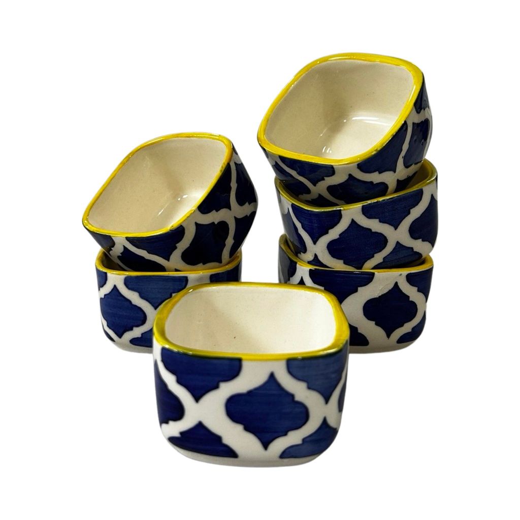 Ceramic Dining Yellow Blue Moroccan Sqaure Ceramic 50ml Dip Bowls Set of 6