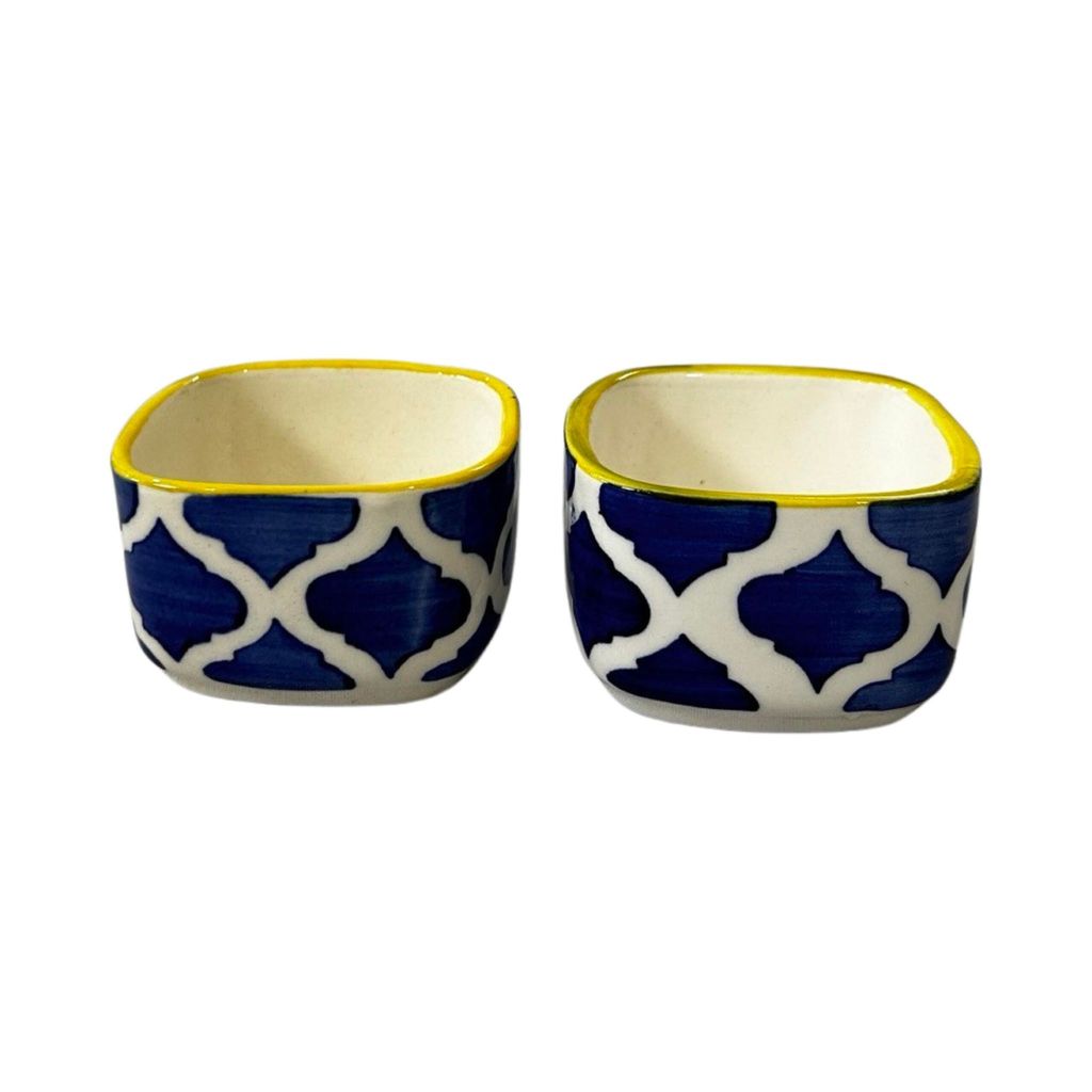Ceramic Dining Yellow Blue Moroccan Sqaure Ceramic 50ml Dip Bowls Set of 2