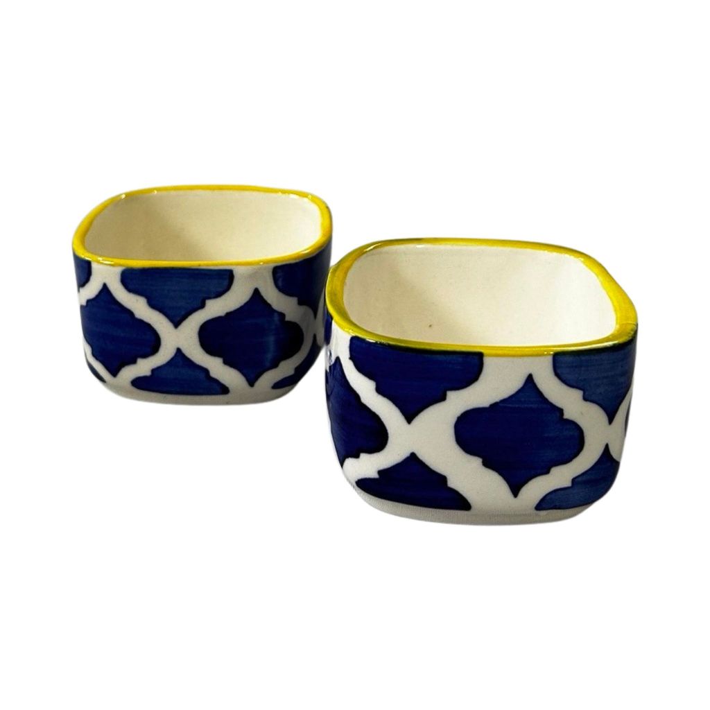 Ceramic Dining Yellow Blue Moroccan Sqaure Ceramic 50ml Dip Bowls Set of 2