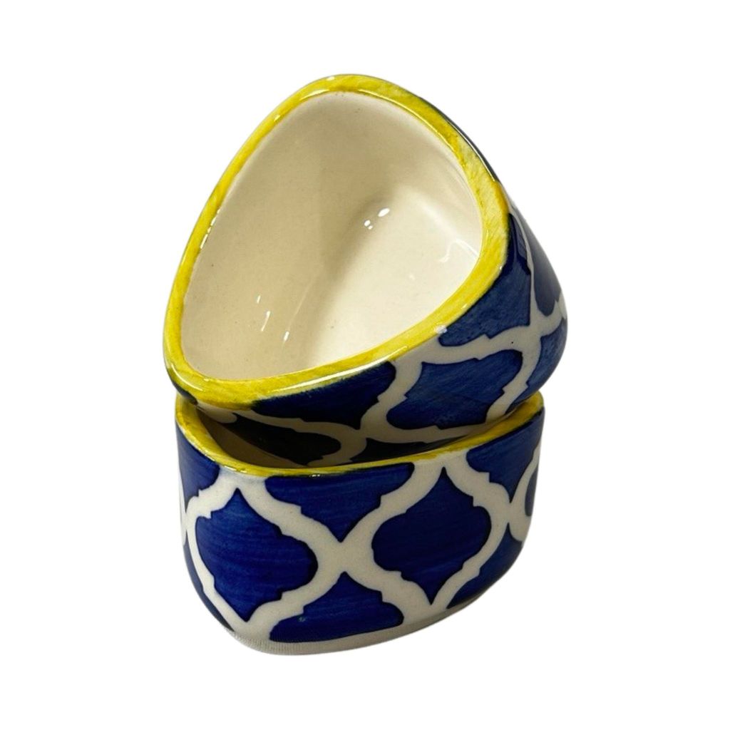 Ceramic Dining Yellow Blue Moroccan Triangle Ceramic 70ml Dip Bowls Set of 6 || Ketchup Bowls || Sauce Bowls || Chutney Bowls