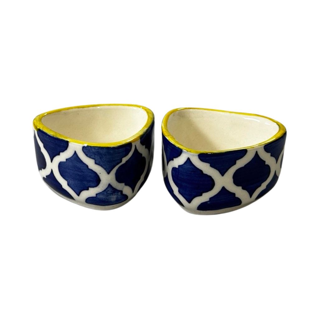 Ceramic Dining Yellow Blue Moroccan Triangle Ceramic 70ml Dip Bowls Set of 6 || Ketchup Bowls || Sauce Bowls || Chutney Bowls