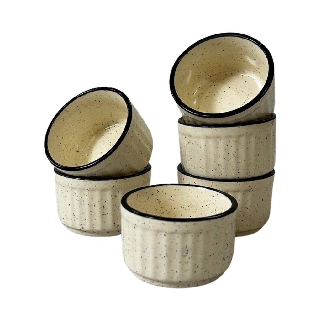 Ceramic Dining Matte White Marble Linear Ceramic 50ml Dip Bowls Set of 6