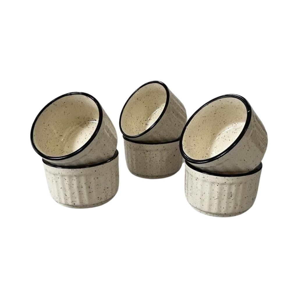 Ceramic Dining Matte White Marble Linear Ceramic 50ml Dip Bowls Set of 6