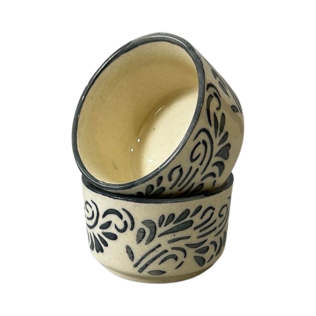 Ceramic Dining Matte Grey Floral Ceramic 50ml Dip Bowls Set of 2 || Ketchup Bowls