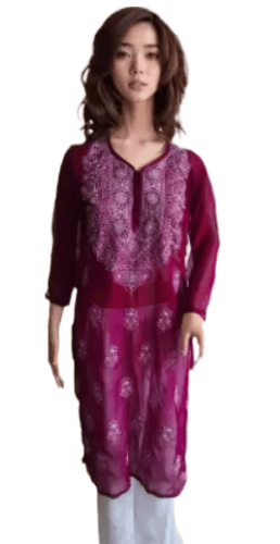 Women Chikan Embroidery Kurta (Maroon)