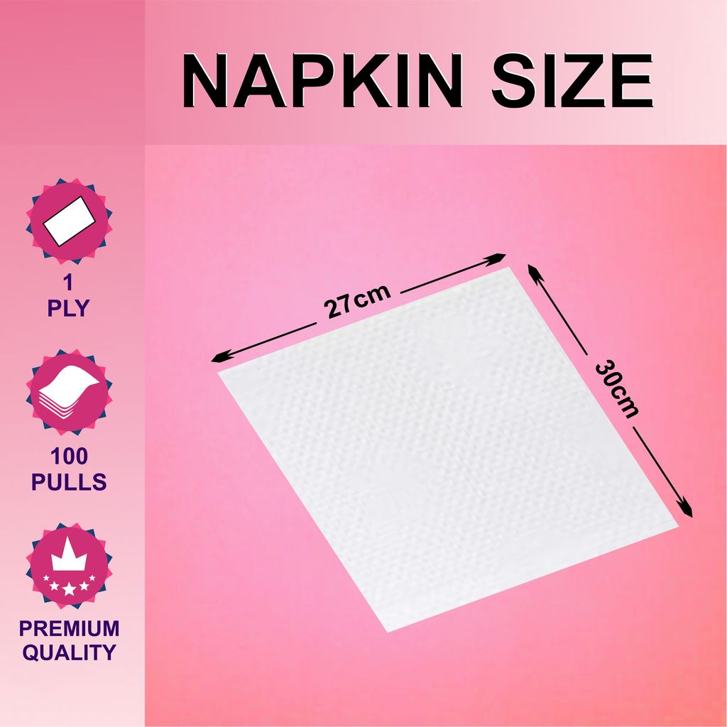 Claret 1-Ply White Napkins (5 Packs, 100 Sheets Each, 27x30 cm) - Soft, Absorbent Disposable Napkins for Kitchen Use, Parties, Events