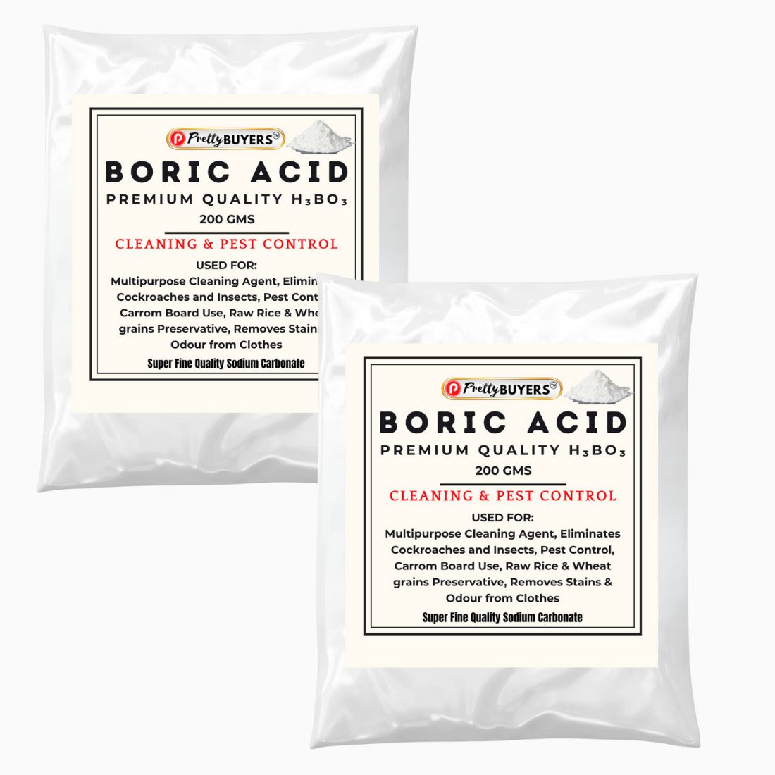 PrettyBUYERS Boric Acid Powder for Cockroahes Repellent|Carrom Board Powder|Rice Preservative | All Purpose Cleaner | 200GM ( Pack Of 2)