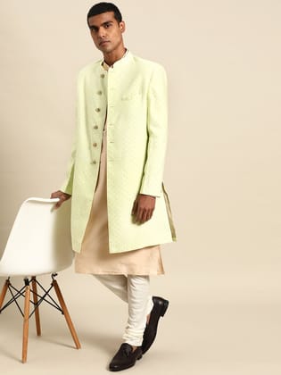 Kisah Men's Lime Indowestern Set With Kurta and Churidar