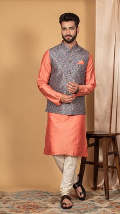 Kisah Men Blue Kurta Jacket Set