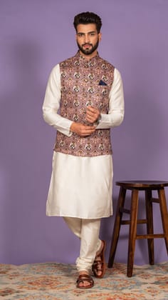 Men Purple Kurta Jacket Set