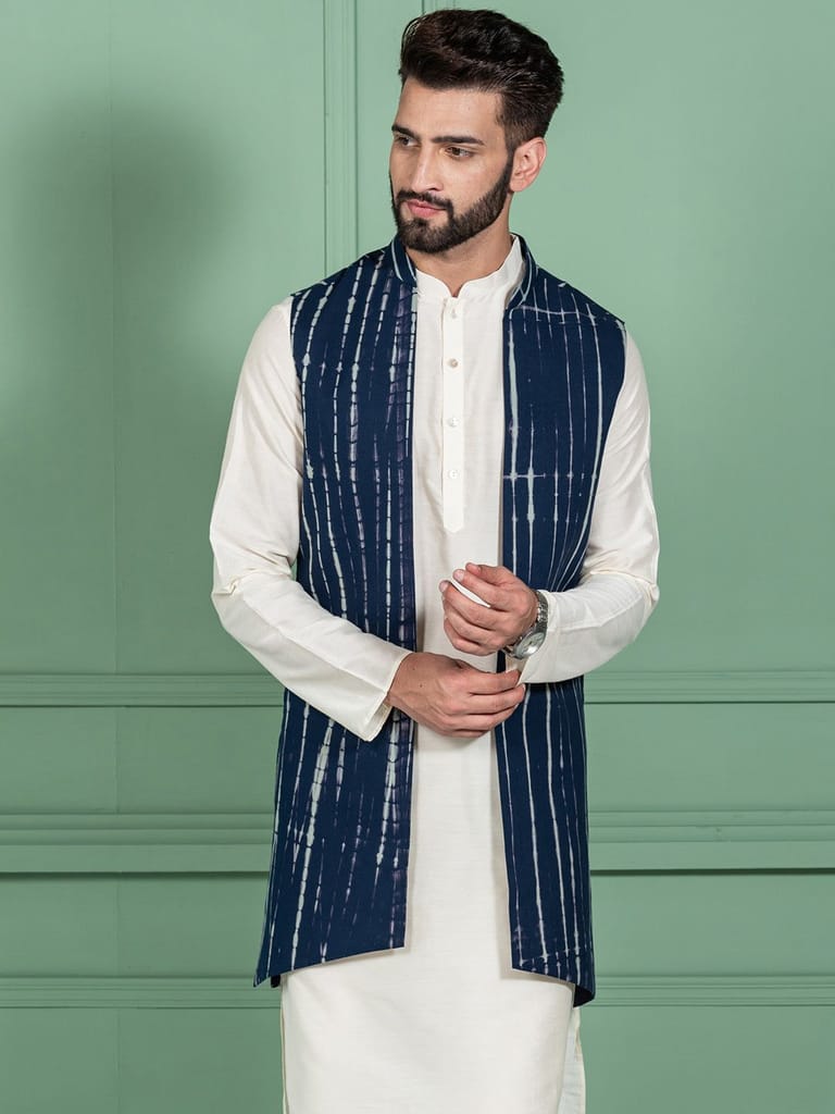 Sophisticated Men Kisah Men Navy Blue Nehru Jacket (Set of 1) 2025 at ShopCircuit | ONDC