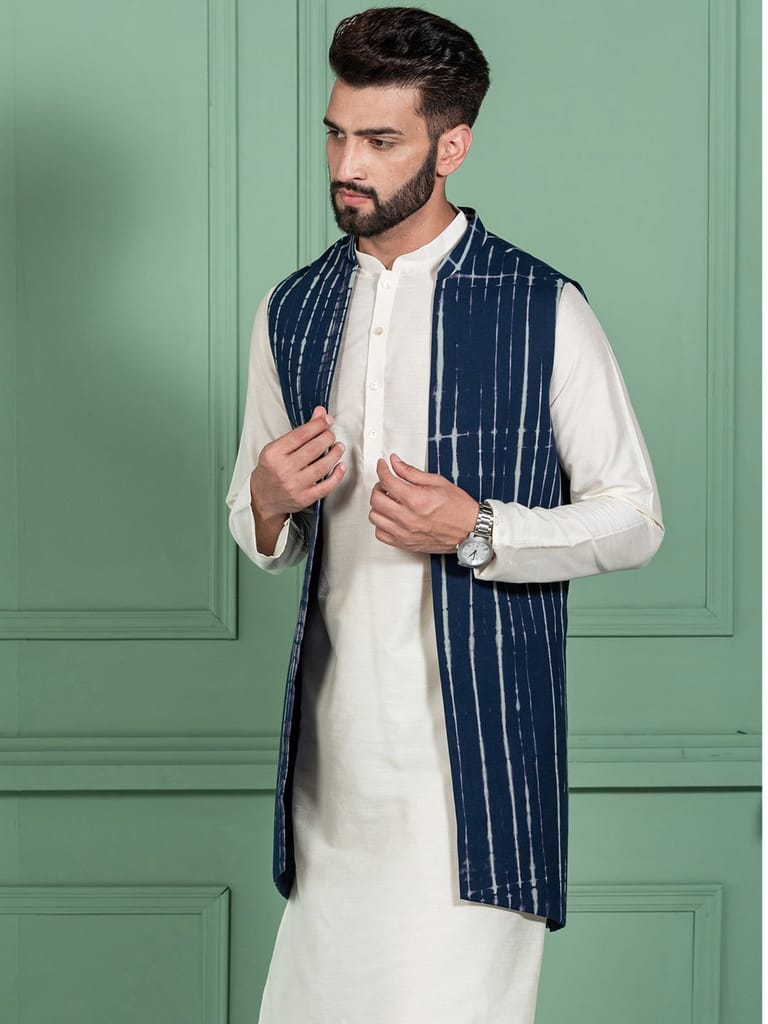 Sophisticated Men Kisah Men Navy Blue Nehru Jacket (Set of 1) 2025 at ShopCircuit | ONDC