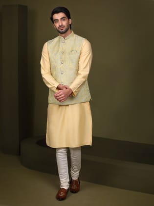 Kisah Men Lime Green Kurta Jacket Set