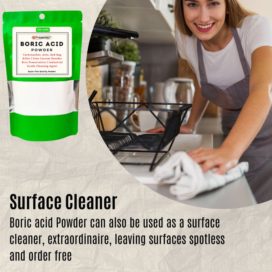 PrettyBUYERS Multi Purpose Boric Acid Powder 120GM | Carrom Powder | Pest Control Powder | Multi Purpose Cleaner 120GM ( Pack Of 1)
