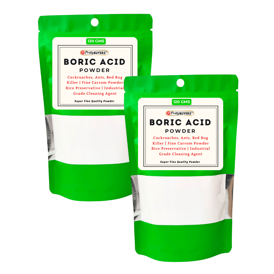 PrettyBUYERS Multi Purpose Boric Acid Powder 120GM | Carrom Powder | Pest Control Powder | Multi Purpose Cleaner 120GM ( Pack Of 2 )