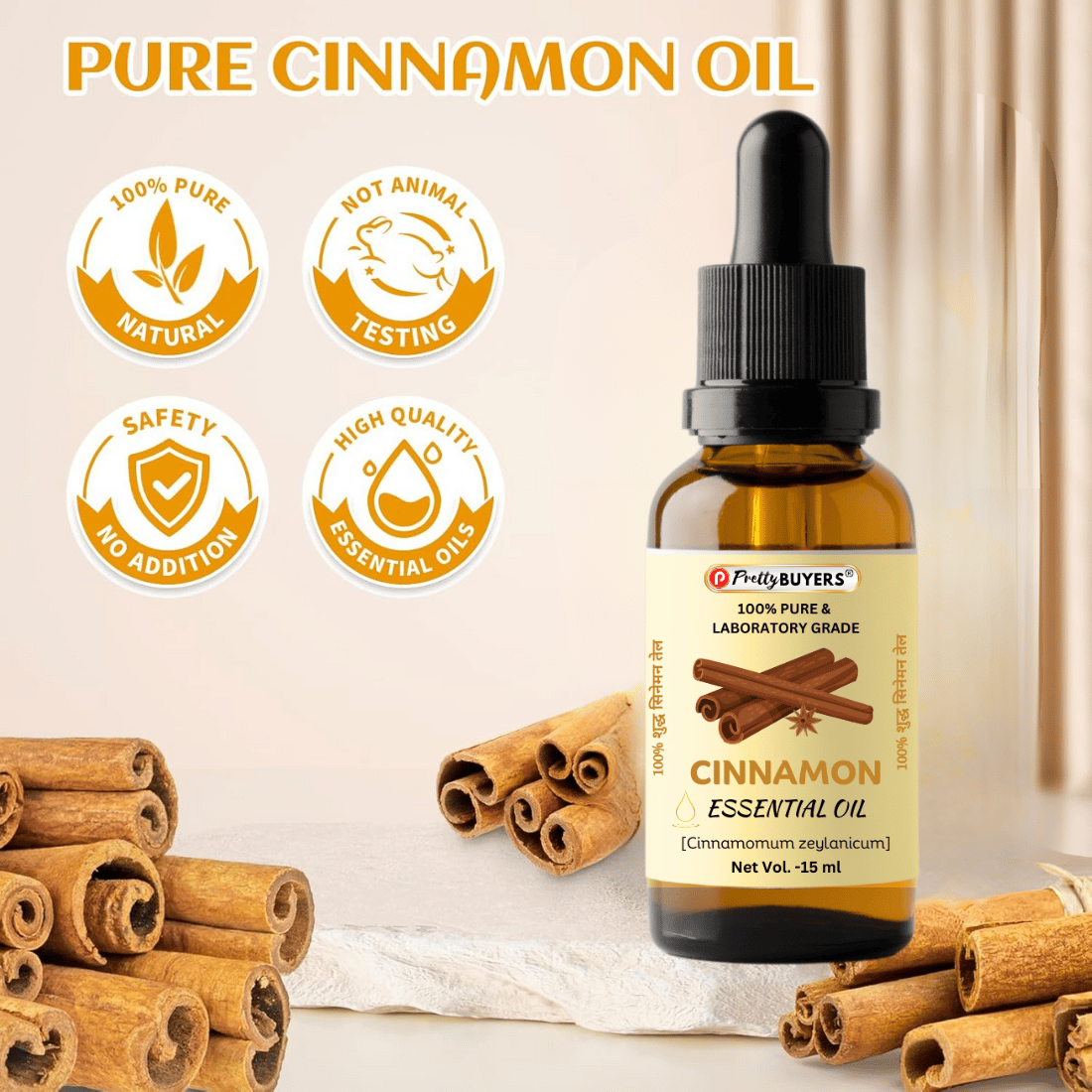 Pure Cinnamon Essential Oil 15ml- Cinnamomum zeylanicum (100% Pure and Natural Therapeutic Grade) Pack Of 1