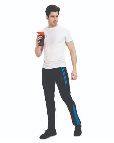 Men's Navy Blue Polyester Track Pants with Blue Stripes