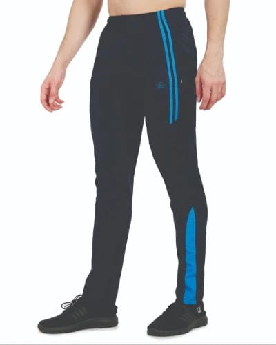 Men's Navy Blue Polyester Track Pants with Blue Stripes