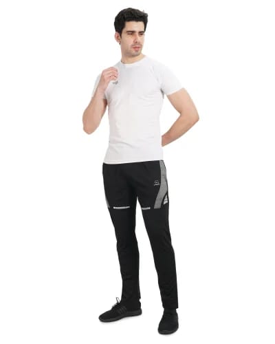 Men's Black Polyester Track Pants with Reflective Detailing