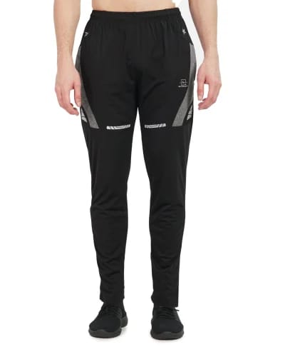 Men's Black Polyester Track Pants with Reflective Detailing