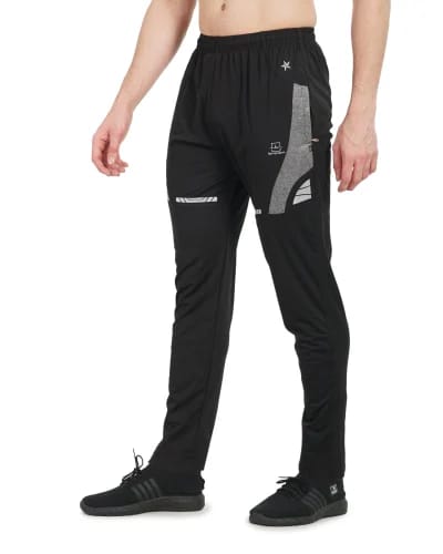 Men's Black Polyester Track Pants with Reflective Detailing