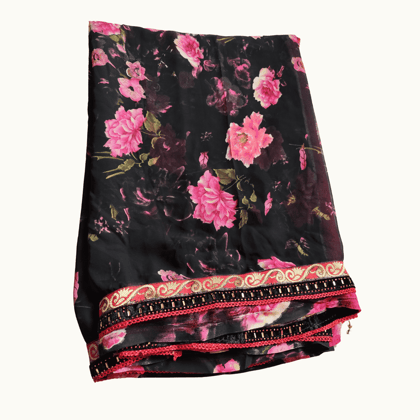 Black Floral Georgette Saree With Zari Border