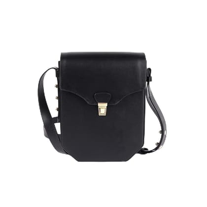 Black Leather Crossbody Bag with Gold Accents Black Leather Crossbody Bag with Gold Accents