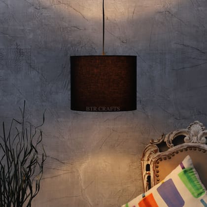 BTR CRAFTS Black Color, Hanging Drum Lamp Shade, 10'' Inches / Silver Canopy
