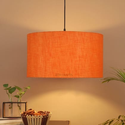 BTR CRAFTS Orange Texture Color, Hanging Drum Lamp Shade, 16'' Inches / Silver Canopy
