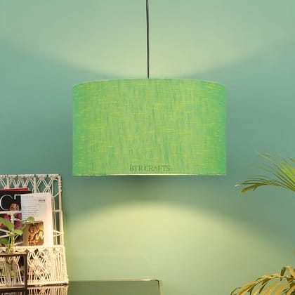 BTR CRAFTS Green Texture Color, Hanging Drum Lamp Shade, 16'' Inches / Silver Canopy